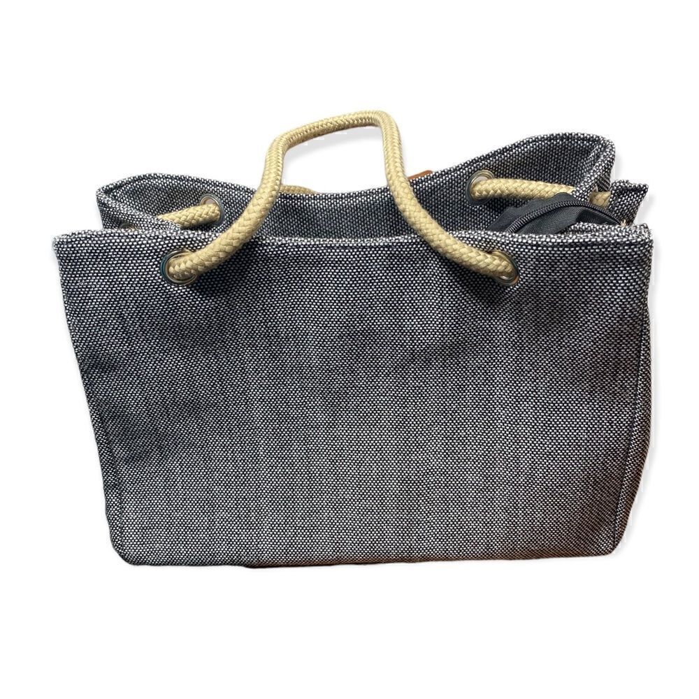 Lancôme grey tweed look tote bag with cotton handles zip close, inside pockets